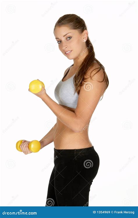 Young Woman Doing Bicep Curls Stock Image - Image of long, pink: 1354969