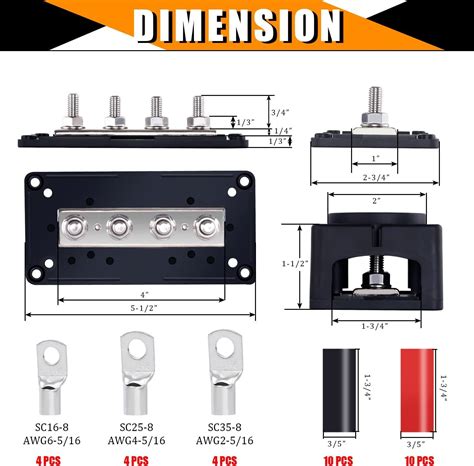 Ailbiuko 300A Bus Bar With 4 X M8 5 16 Terminal Studs Battery 12V 24V