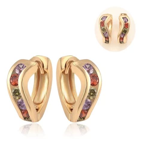 Aretes Oro 18k Lam Arracada Zirconia Colores Regalo Mujer Cuotas Sin