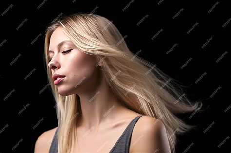 Premium Ai Image Beautiful Model With Long Smooth Flying Blonde Hair