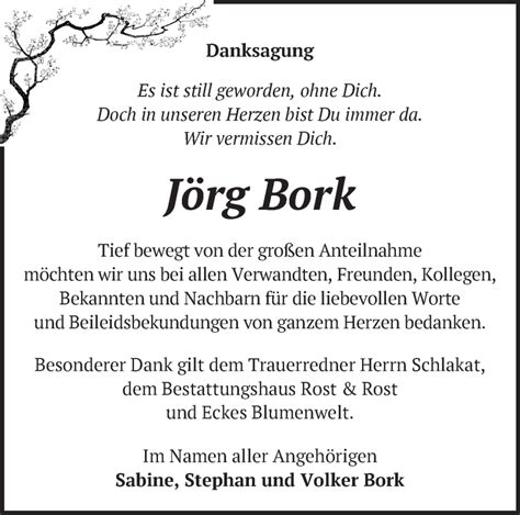 Traueranzeigen von Jörg Bork Märkische Onlinezeitung Trauerportal