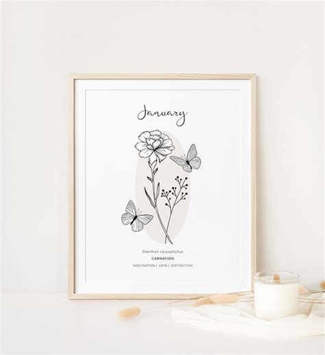 January Birth Flower CARNATION Printable Wall Art Carnation - Etsy