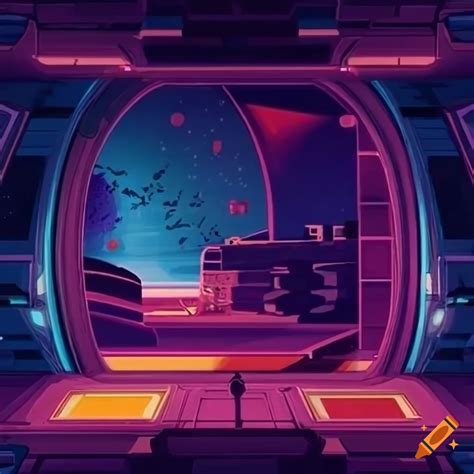 Retro Futurism Style Backgrounds For Spaceship Living Room In A Visual