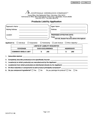 Fillable Online Products Liability Application Scu Fax Email Print