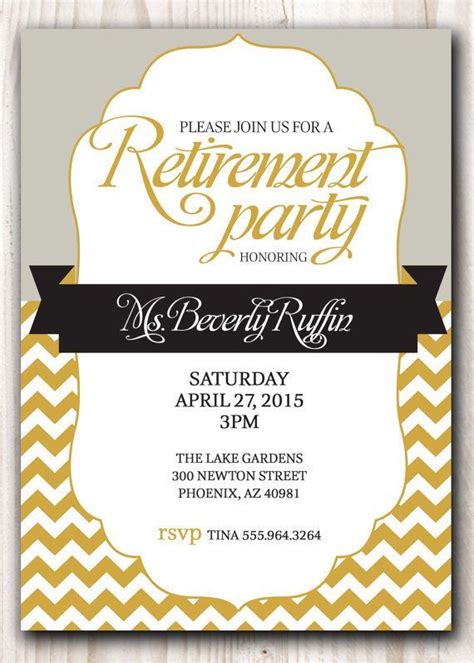 Retirement Party Invitation Gold And Silver Or Pick Any Color Accent