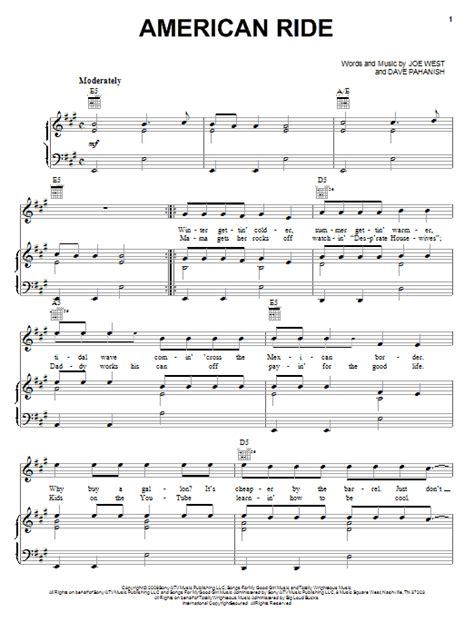 Toby Keith American Ride Sheet Music And Chords For Piano Vocal