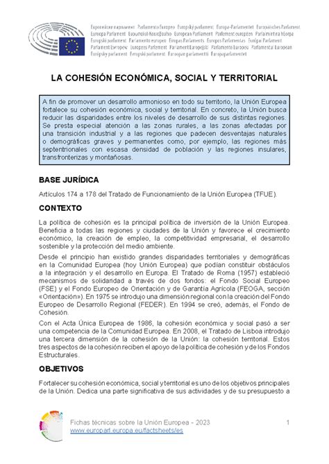 Ftu 3 Cohesión Económica Social Y Territorial Unión Fichas Técnicas Sobre La Unión Europea