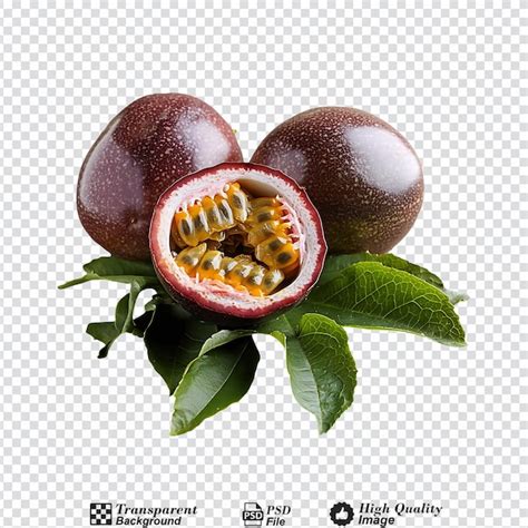 Passion Fruit Passiflora Edulis With Leaves Isolated On Transparent