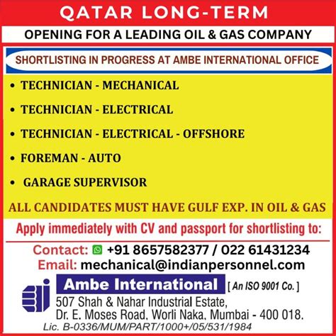 Job Openings In Qatar With A Leading Oil And Gas Company