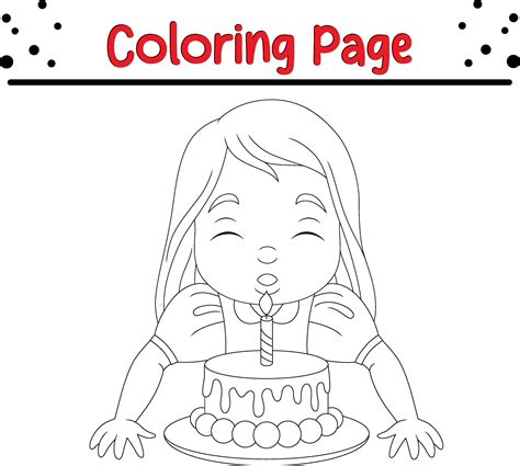 coloring page happy girl blowing candles birthday cake 35701218 Vector Art at Vecteezy