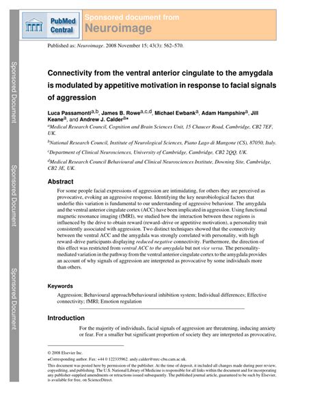 Pdf Connectivity From The Ventral Anterior Cingulate To The Amygdala