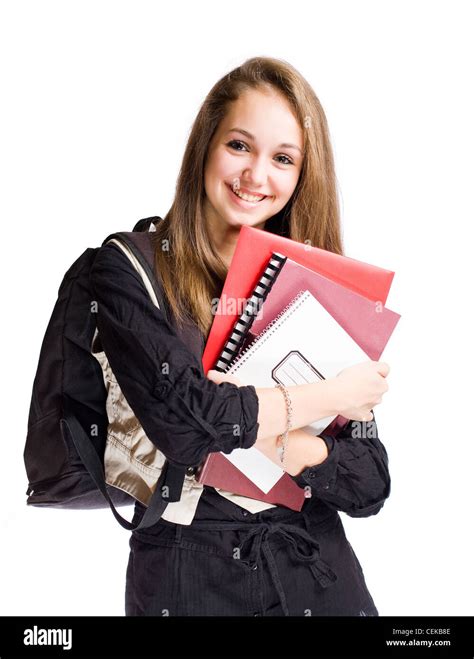 Half Length Portrait Of A Happy Student Girl Isolated On White