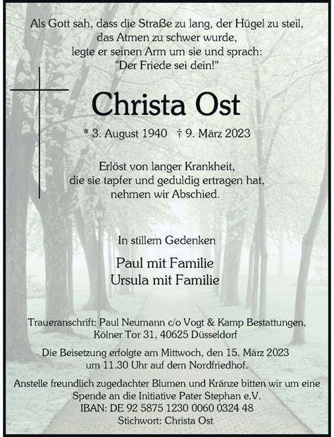 Alle Traueranzeigen F R Christa Ost Trauer Rp Online De