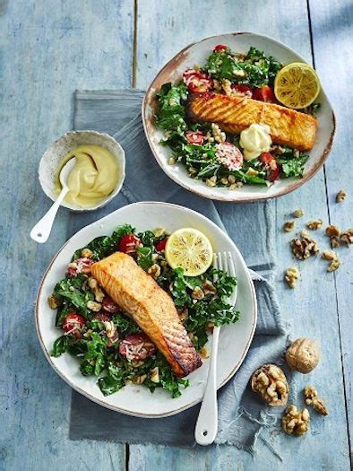 California Walnut And Kale Salad With Grilled Salmon California Walnuts