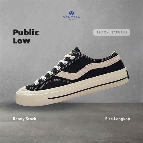 Ventela Public Low Black Natural Sepatu Sneakers Pria Alas Kaki Sekolah