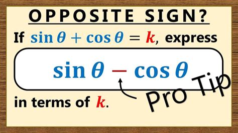 If sinθ cosθ k what is sinθ cosθ Trigonometric Algebra YouTube