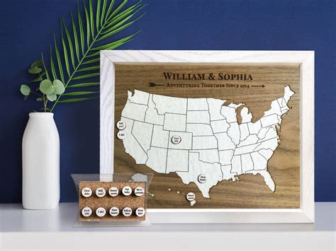 "Adventuring Together" - Wood Map with Personalized Milestone Pins ...