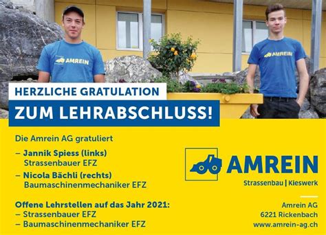 Herzliche Gratulation Zum Lehrabschluss Amrein Ag