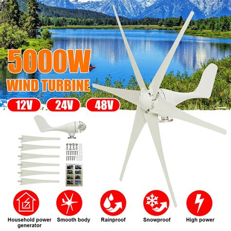 5000w 12v 24 V 48 Volt 6 Nylon Fiber Blade Horizontal Home Wind