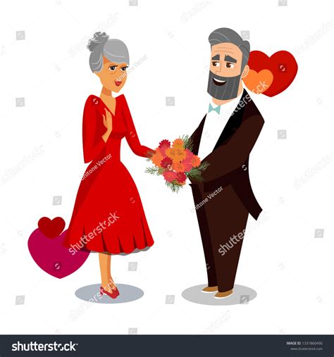 Husband Giving Flowers Wife Cartoon Drawing Stock Vector Royalty Free