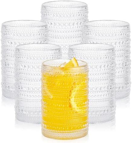 HomeVogue Large Glasses Set Of 6 15 Oz Hobnail Glassware With Straws