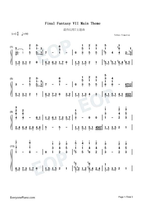 Final Fantasy Vii Main Theme Numbered Musical Notation Preview Eop