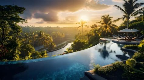 Premium AI Image | Infinity pool in Bali resort at evening