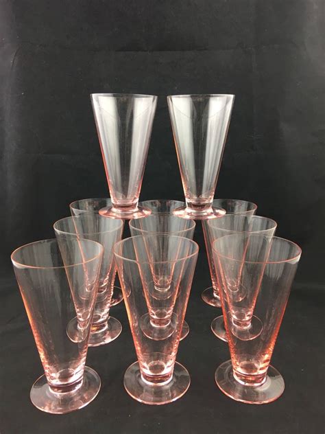 Set Of 4 Of Pink Depression Parfait Or Sherbert Glasses On Pedestal Base 12 Oz Another Set Of 4