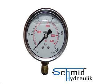 Hydraulik Manometer Ø 63mm Glycerin Edelstahl 0 250 bar Anschluss