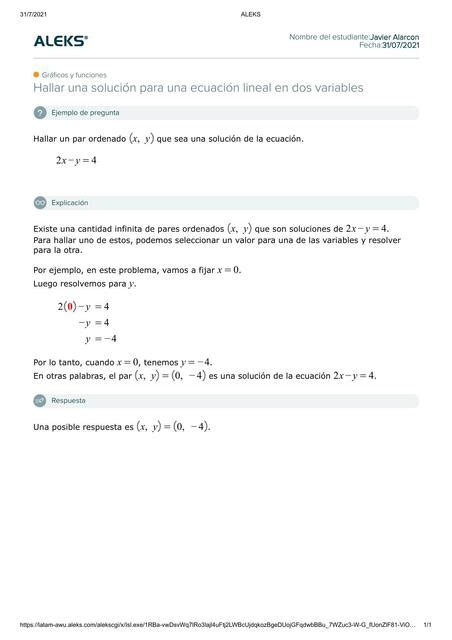 Hallar Una Solución Para Una Ecuación Lineal En Dos Variables Alarcon Bermudez Javier Udocz