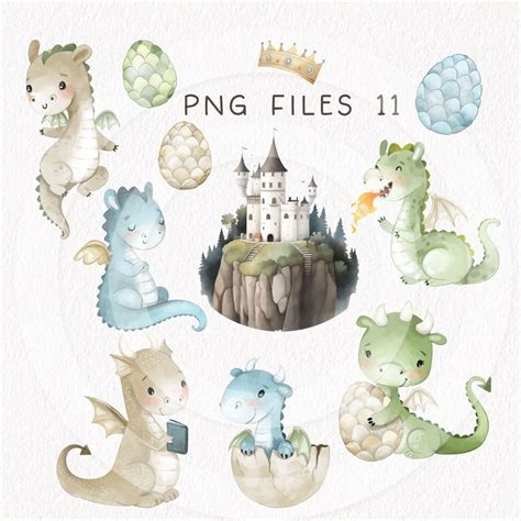 Cute Dragons Clipart PNG Files Etsy