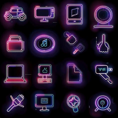 Premium Photo Neon Glowing Web And Social Icon Collection Elevate