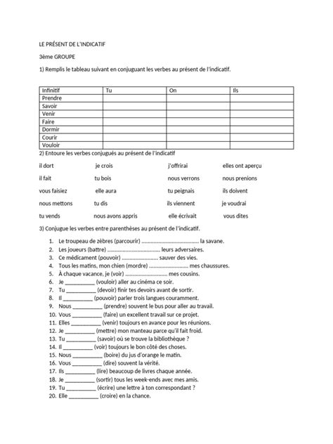 exemples de présent de l'indicatif - Observer