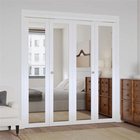 HOZONE Mirrored Door Solid Manufactured Wood Bi-Fold Door with