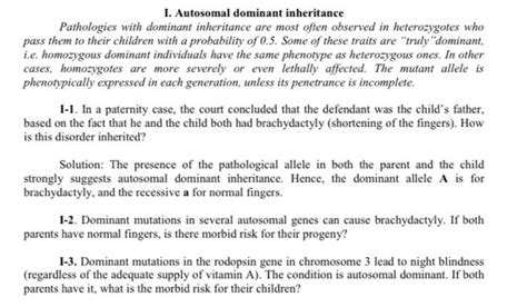 Solved I. Autosomal dominant inheritance Pathologies with | Chegg.com