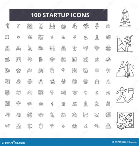 Startup Editable Line Icons 100 Vector Set Collection Startup Black