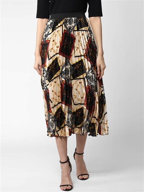 Womens Satin Printed Pleated Skirt Stylestone