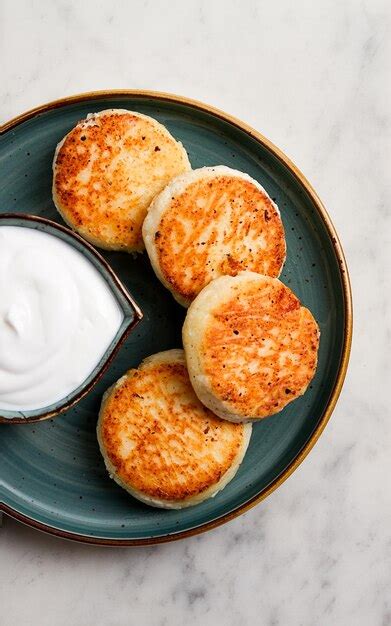 Premium Photo Fried Cottage Cheese Pancakes With Sour Cream