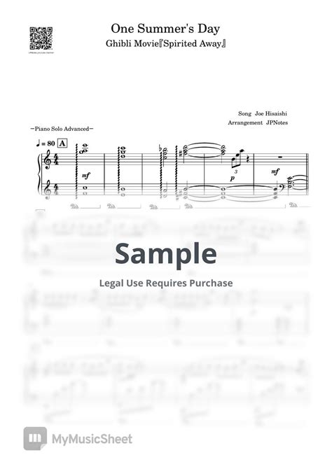 Joe Hisaishi One Summer S Day Spirited Away Advanced Level Sheets