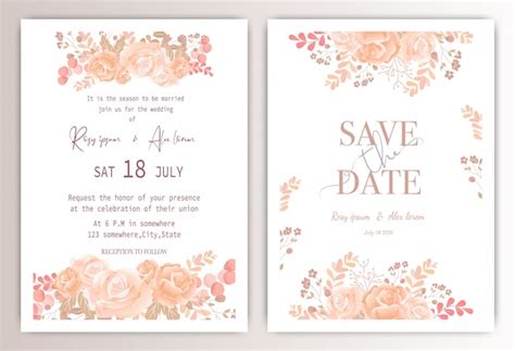 Premium Vector Wedding Invitation Card With Colourful Floral And Leaves