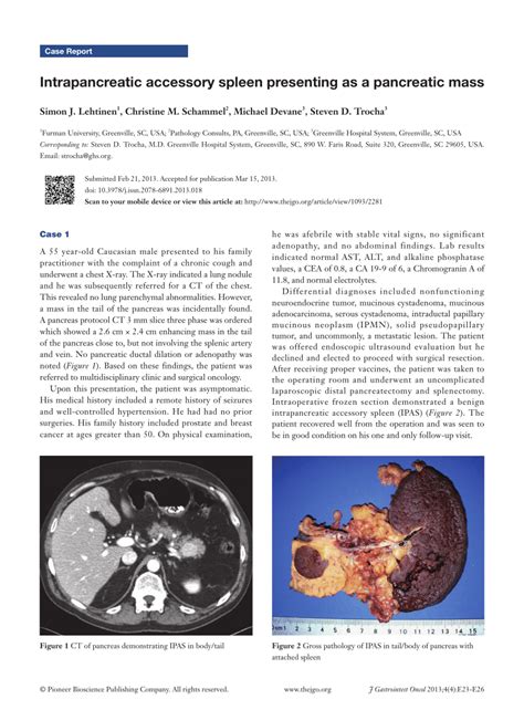 Pdf Intrapancreatic Accessory Spleen Presenting As A Pancreatic Mass