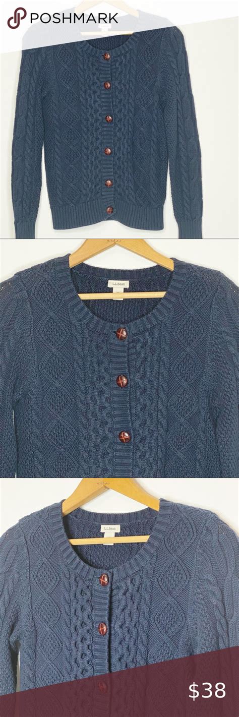 L L Bean Xs Classic Cotton Button Down Cable Knit Cardigan Sweater