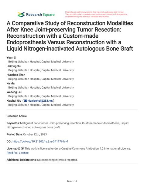 PDF A Comparative Study Of Reconstruction Modalities After Knee Joint