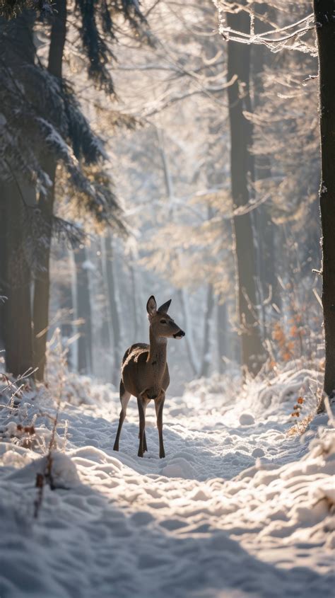 deer in winter forest, wildlife photography, snowy forest animals ...