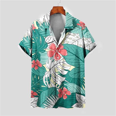 Poteti Plus Size Mens Summer Shirts Beach Hawaiian Tropical Short