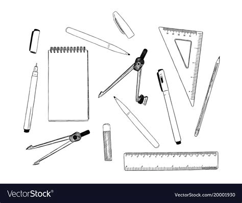 Set Of Stationary Hand Draw Element Sketch Vector Image