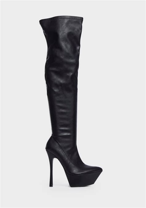 Public Deisre Matte Vegan Leather Platform Heel Knee High Boots Black