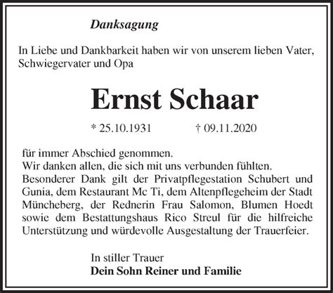 Traueranzeigen Von Ernst Schaar M Rkische Onlinezeitung Trauerportal