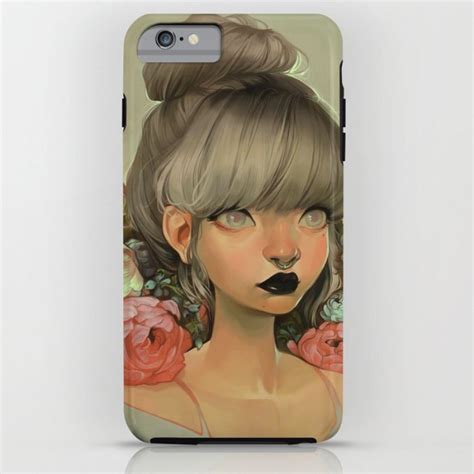 A Phone Case With An Image Of A Woman S Face And Flowers On It