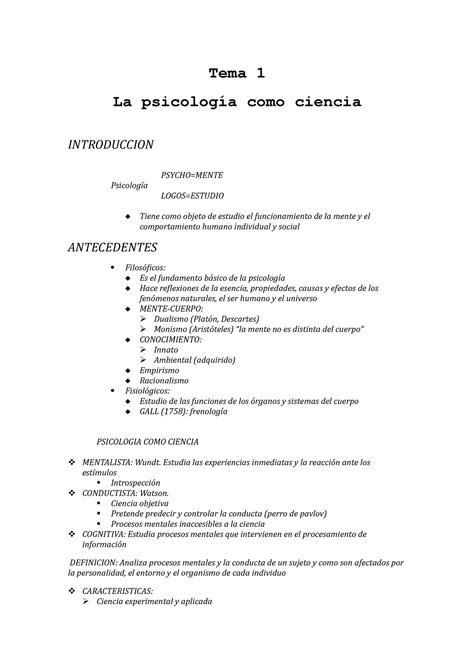 Tema Apuntes Tema La Psicolog A Como Ciencia Introduccion